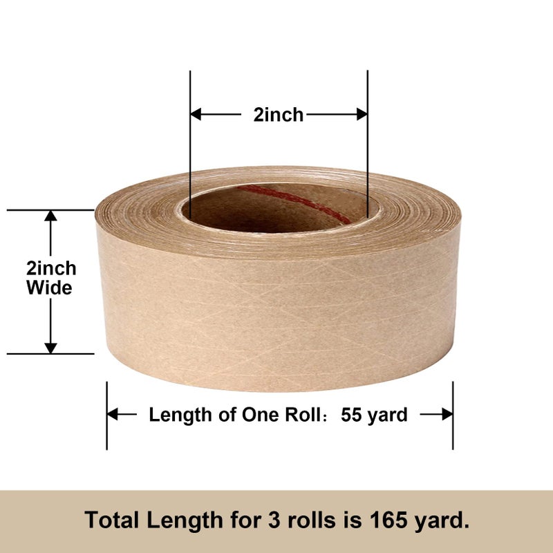 TooCust Water Activated Tape Fiber Reinforced Packing Tape Kraft Tape 2   X 165 feet Per Roll Brown Tape Gummed Paper Tape for Heavy Duty Packaging and Shipping Writable Eco-Friendly Biodegradable - Image 4